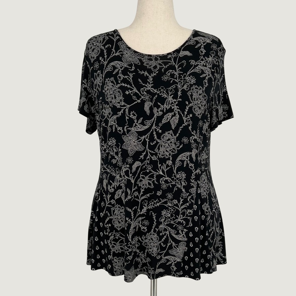 J.‎ Jill Wearever Women Floral Short Sleeve Scoop Neck Tunic Top Size M Black